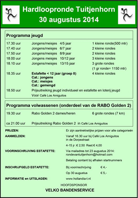 Hardloopronde Tuitjenhorn op 30 augustus 2014