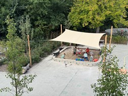 Schaduwdoek zandbak bovenaanzicht