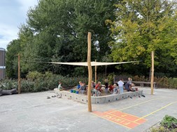 Schaduwdoek zandbak vooraanzicht